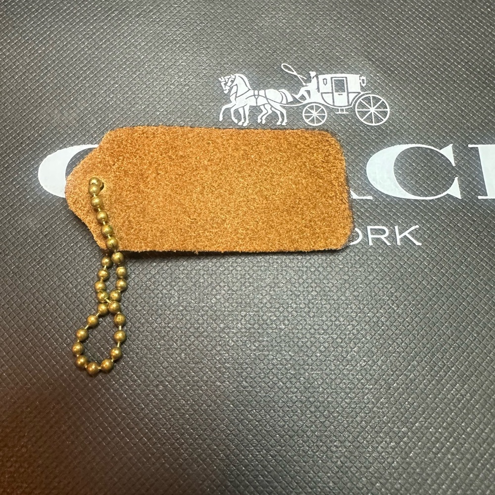 Coach Suede camel color hang Tag with Gold Chain - Picture 3 of 6